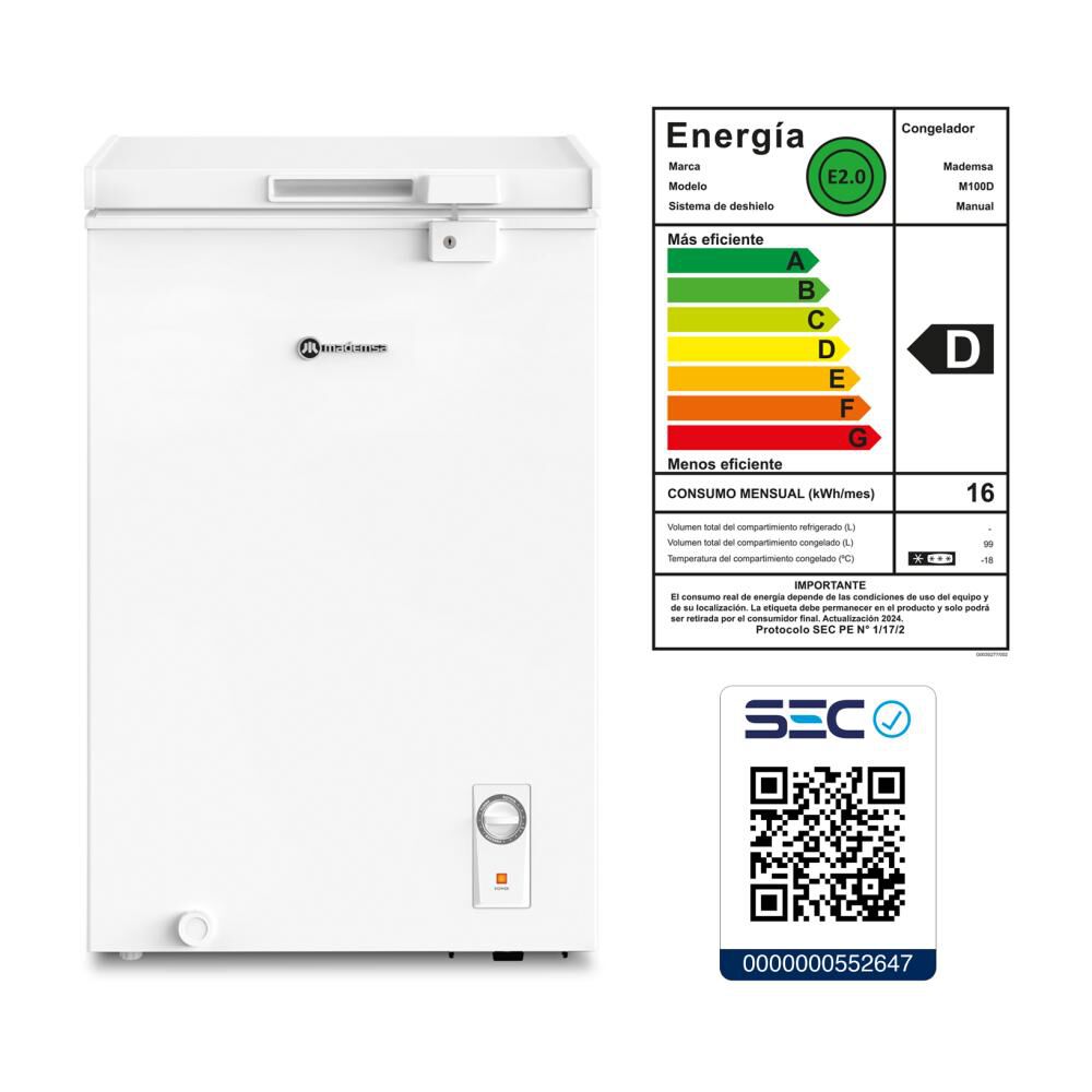 Freezer Horizontal Mademsa M100D / Fr&iacute;o Directo / 99 Litros / D image number 8.0